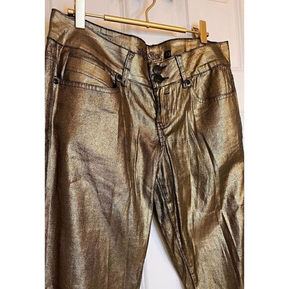 Revolt Youth Juniors Size 13 Gold Metallic Button Fly Pants Stretch - Picture 2 of 9